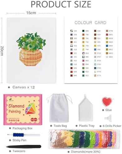PeakLuv 12 Pcs Mini Diamond Painting Kits, Green Plants Small Diamond Art Kits for Adults Beginners, 5D DIY Square Drill Diamond Dots, Quickly Finishable Gem Art for Home Wall Desktop Decor, 6X7in - Image 3