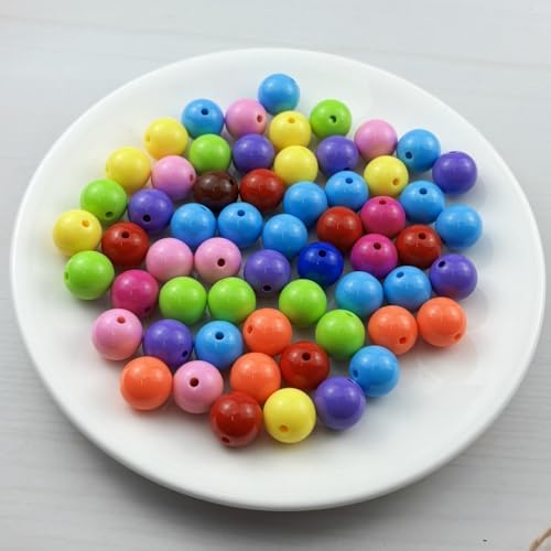 60pcs Acrylic Round Beads for Crafts 14mm Resin Candy Color Spacer Beads with Hole for Jewelry Making Sewing Crafts Decoration Necklaces Bracelets Earrings Supplies(Dark Mix Colors) - Image 2