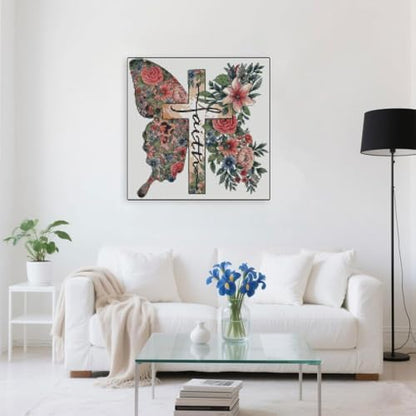 Butterfly Flower Stamped Cross Stitch Kits Cross Stitch Patterns,Religious Cross Dimensions Cross Stitch Kits Embroidery Kit Arts and Crafts for Beginners 13.7x13.7 inch - Image 4