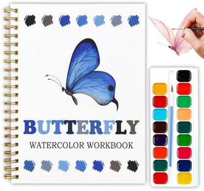 Butterfly Watercolor Workbook, Water Coloring Book, 12 Patterns, Watercolor Kit for Beginners, DIY Art Gift for Women and Adults, Stress Relief Watercolor Workbook, Garden and Nature Lover Kit ﻿ by Unknown