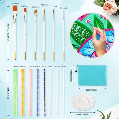 Augshy Mandala Dotting Tools Painting Kit, 58Pcs Dotting Tools for Painting DIY Rock Template Stencils Kit Brush Tray Pen Zipper Bag for Stone Canvas Mandala Arts - Image 3