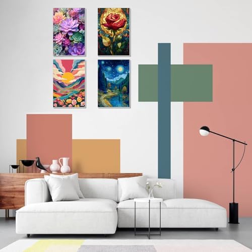 4 Pack Framed Paint by Numbers Kit for Adults Beginner Canvas Painting by Numbers for Adults Cactus Plants Easy Adult Paint by Number Kits with Frame Rose Flowers Watercolor Painting by Number 8x12 In - Image 5
