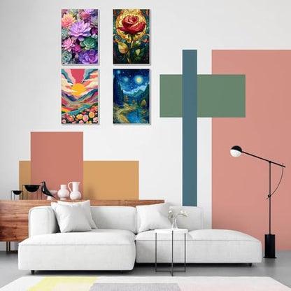 4 Pack Framed Paint by Numbers Kit for Adults Beginner Canvas Painting by Numbers for Adults Cactus Plants Easy Adult Paint by Number Kits with Frame Rose Flowers Watercolor Painting by Number 8x12 In - Image 5