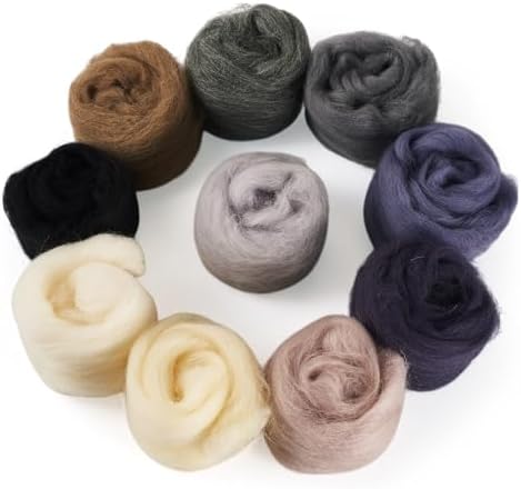 50G Needle Felting Wool Multicolor Wool Roving for Needle Felting 10 Colors Soft Spinning Wools Bulk for Felting DIY Crafts Hand Spinning Supplies by Spritewelry
