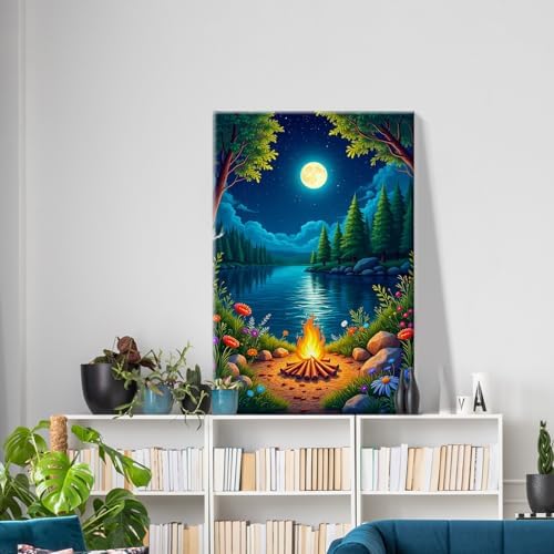 ATDMS Landscape Paint by Numbers Kit for Adults with Frame Moon Paint by Number with Easel Lake Adult Paint by Number Kits Framed Canvas DIY Oil Painting by Numbers for Gift Home Wall Decor 8x12 Inch - Image 3