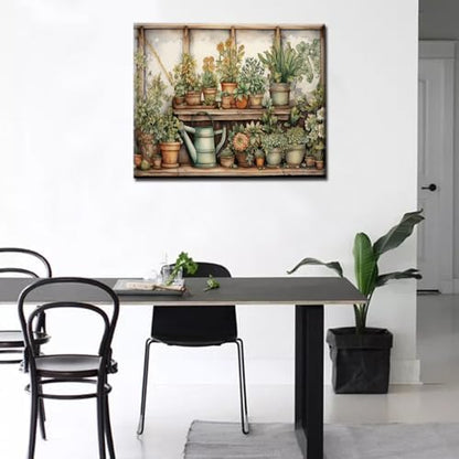 Vintage Wood Gardening Painting Paint by Number Rustic Garden Scenery with Plants DIY Painting on Canvas with Brushes Acrylic Paints Paint by Numbers for Adults and Beginner 16x20 Inch（DIY Frame） - Image 3