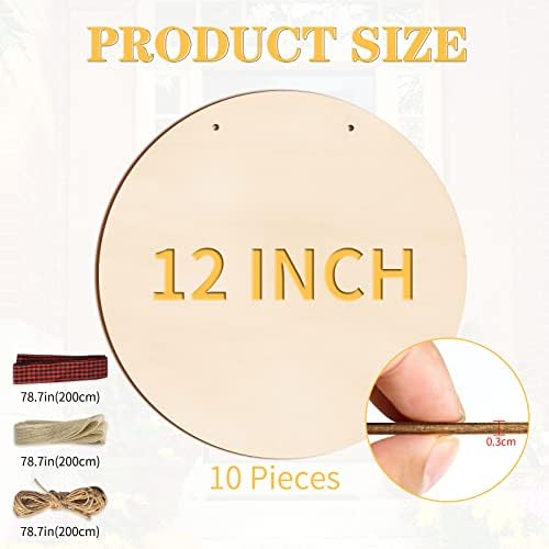 12 Inch Wood Circles for Crafts, 10Pcs Unfinished Wood Rounds for Cricut Projects, Burning, Painting, Door Hanger, DIY Wooden Crafts Gifts for Halloween Fall Holiday Home Decor (10PCS) - Image 2