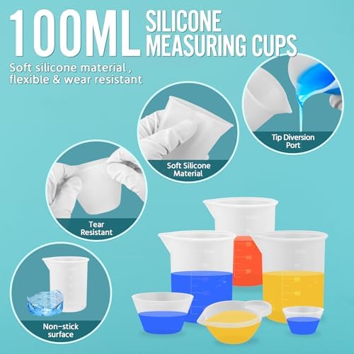 SWIGRANCE Epoxy Resin Mixing Tools Kit 36Pcs, Reusable Soft Silicone Tools, Includes A3 Non-Stick Silicone Mat, Measuring Cups, Dropper Pipettes, Stir Sticks, Brushes, Resin Casting DIY Jewelry Making - Image 5