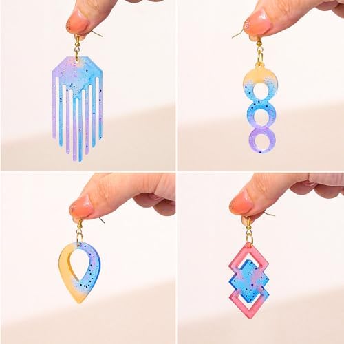 204Pcs Geometric Resin Earring Mold Kit - 4 Reusable Dual-Cavity Silicone Earring Molds for Epoxy Resin Jewelry Making with 200 Ear Hooks Jump Rings - Make Dangle Drop Charms, Keychains, Pendants - Image 3