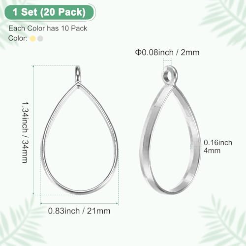 M METERXITY 20-Pack Open Bezels for Resin, Teardrop Shape Open Back Bezel Pendants for Resin Jewelry Making/DIY Earrings Necklace, Alloy Hollow Frame Pendants [Gold Tone, Silver Tone] - Image 3
