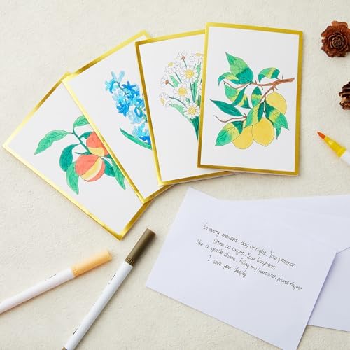 Motiskyy 24 Pack Watercolor Painted Flowers Greeting Cards to Paint Set for Teachers Students Thank You Notes DIY Card Customizable Teens with Envelopes 24 Marker Pens Gold Foil Blank Gift Cards - Image 2