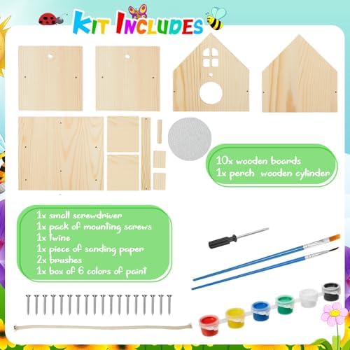 Juexica 2 Pack DIY Birdhouse Kits for Kids Ages 6+ Build and Paint Wooden Bird House Arts and Craft Project with Paint Strips Brushes for Boy Girl Adult Classroom Indoor Outdoor Crafts (Window) - Image 3