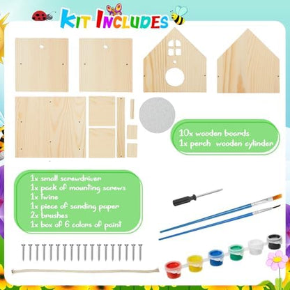 Juexica 2 Pack DIY Birdhouse Kits for Kids Ages 6+ Build and Paint Wooden Bird House Arts and Craft Project with Paint Strips Brushes for Boy Girl Adult Classroom Indoor Outdoor Crafts (Window) - Image 3