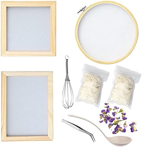 Cayway 9 Pack Dried Flower Paper Craft Set Include 3 Pack Mixed Wooden Paper Making Mold Frame, Dried Flowers, Spoon Stirrer by Cayway