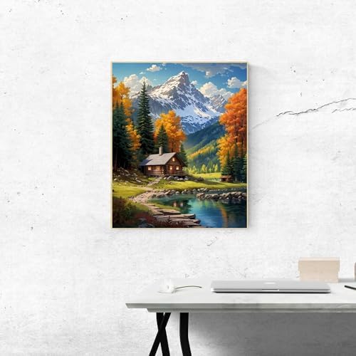 Mountain Paint By Numbers Kit For Adults Beginner Cabin Adult Paint By Number Kits On Canvas Mountain Oil Painting Kit For Beginners Adults' Paint-By-Number Kits For Gift Home Wall Decor 16x20 Inch - Image 4