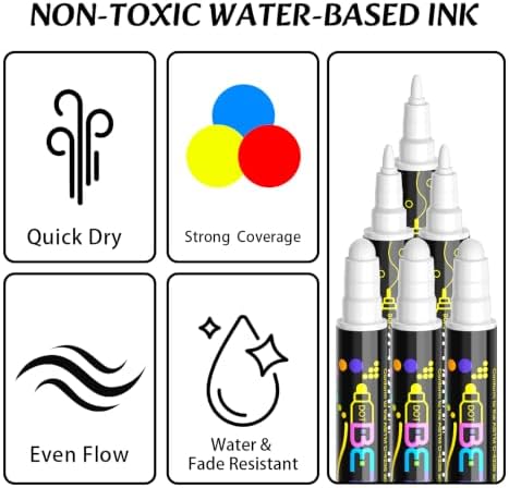 Betem 6 White Dual Tip Acrylic Paint Markers, Fabric Decorating Kits - Image 4
