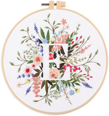 IUHUI Embroidery Kit for Beginners Adults - 26 Floral Letters Easy Patterns, DIY Hand Stitching Embroidery Set with Hoop (Flower and Grass Letter E) by Unknown