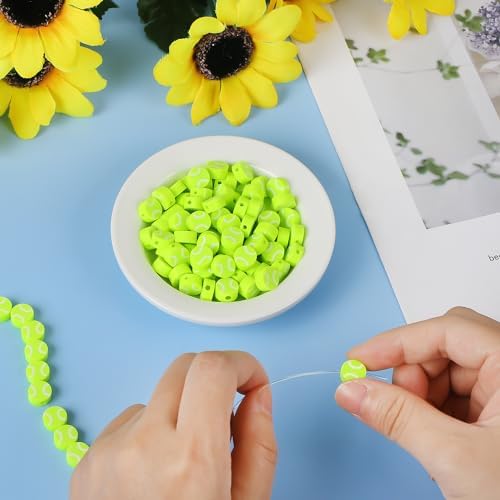 EVERMARKET 100pcs Tennis Ball Beads Polymer Clay Tennis Ball Beads Charms Spacer DIY Sports Bead for Necklace Bracelet Handmade Jewelry Making Accessories Supplies - Image 5