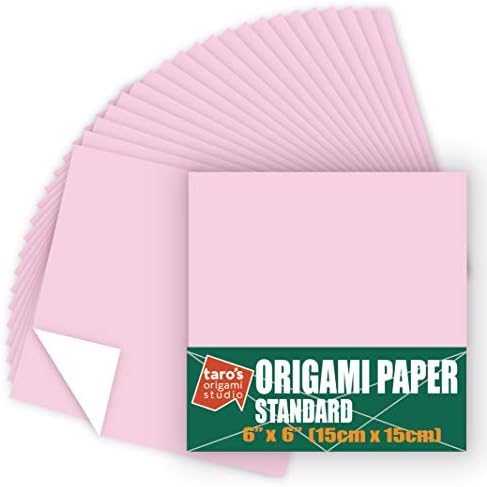 [Taro's Origami Studio] Standard 6 Inch One Sided Single Color (Light Pink) 50 Sheets (All Same Color) Square Easy Fold Premium Japanese Paper for Beginner (Made in Japan) by TAROSORIGAMISTUDIO