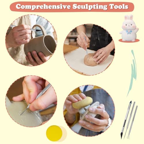 UHAPEER Air Dry Clay Kit for Adults, Pottery Set for Beginners with Clay, Sculpting Tools, Varnish, Pottery Paint, Step-by-Step Guide & Video, Gift for Arts Crafts Lover - Image 3