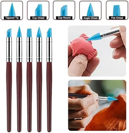 10 Pcs Silicone Clay Sculpting Tools Set, Double-Ended Dotting Tools & Silicone Brushes for Polymer Clay, Air Dry Clay, Pottery & DIY Crafting - Image 2