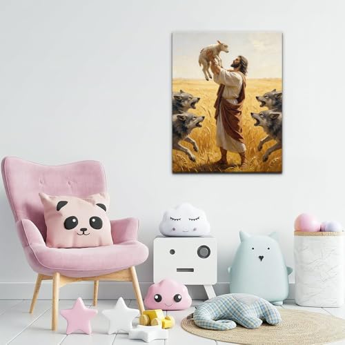 TFIAVSIN Paint by Numbers Kit for Adults, Jesus Saves the Lamb from Wolves, Inspirational Adult Paint by Number Kits, Christian Painting by Numbers Canvas, Religious DIY Arts and Crafts, 16x20 Inch - Image 3