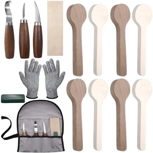 Gisafai 15 Pcs Spoon Carving Kit, Wood Whittling Kit, Spoon Blank and Knife by Gisafai