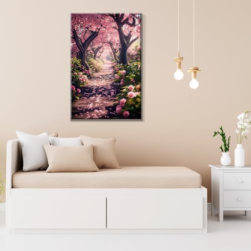 JOOZ Paint by Numbers Kit for Adults Landscape Paint by Number with Frame DIY Cherry Blossom Paint by Number with Easel Flowers Paint by Numbers Kit on Canvas for Gift Home Wall Decor 7.87x11.81 Inch - Image 6