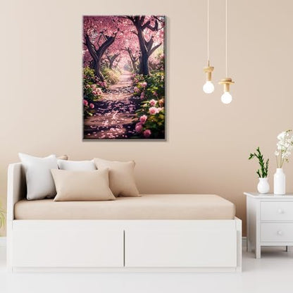 JOOZ Paint by Numbers Kit for Adults Landscape Paint by Number with Frame DIY Cherry Blossom Paint by Number with Easel Flowers Paint by Numbers Kit on Canvas for Gift Home Wall Decor 7.87x11.81 Inch - Image 6
