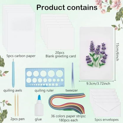 WEBEEDY 20 Sets Paper Quilling Kit for Adults Beginners 5 Styles Flower Quilling Greeting Card Making Kit with Instruction DIY Unique Flowers Cards for Valentine's Day Wedding New Year's Day - Image 2