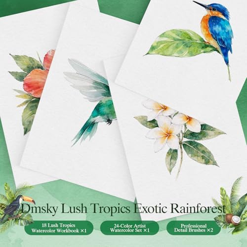 Watercolor Workbook for Beginners,18 Rich Tropics Exotic Rainforest Water Coloring Book,Relaxing & Easy to Paint Water Coloring Book with 24 Colors-Perfect for Gifting to Creativity & Joy for Adults - Image 3