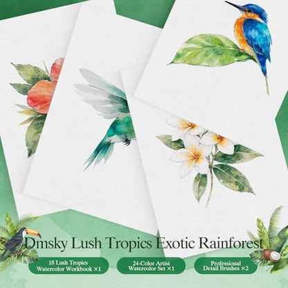 Watercolor Workbook for Beginners,18 Rich Tropics Exotic Rainforest Water Coloring Book,Relaxing & Easy to Paint Water Coloring Book with 24 Colors-Perfect for Gifting to Creativity & Joy for Adults - Image 3