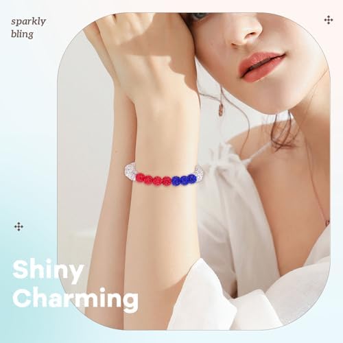90pcs 10mm Rhinestone Beads for Jewelry Making, Red+White+Dark Blue Shiny Round Shamballa Disco Beads, Sparkle Crystal Clay Christmas for Bracelet Baseball Necklace Earring Crafting and DIY - Image 5