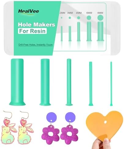 HealVee Hole Maker for Resin, 5 Sizes(2/3/4/6/8mm) 25PCS Make Holes Without Drilling for Epoxy & UV Resin, Holes Tools for Jewelry Making, Pet Tag, Keychain, DIY Craft Pendant Decor by Unknown