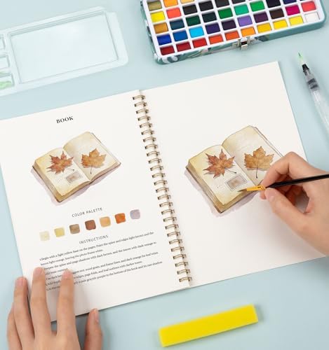 Watercolor Workbook with 12 Nature Patterns, 50 Colors Watercolor Paint Set - Image 7