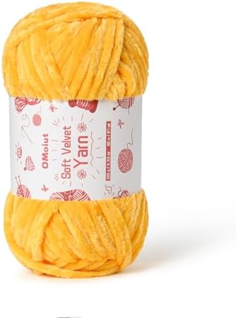 100g Fluffy Velvet Chenille Yarn for Crocheting and Knitting, 80m (87.5yd) Baby Yarn for Crocheting Soft, Crochet Chunky Yarns Amigurumi Yarns (Golden Yellow) by OMoiut
