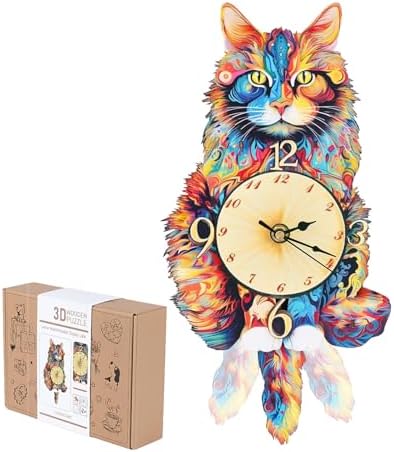 3D Puzzles for Adults, Cat Wall Clock 3D Wooden Puzzles Clock Kits for DIY Birthday Gift for Women Men Home Decor Holiday Christmas by Jollitot