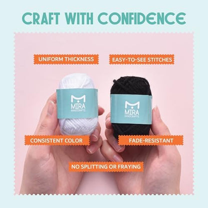 Mira Handcrafts Crochet Set for Beginners – 264 Yards Soft, Premium Acrylic Yarn for Crocheting – 12 Black and White 10g Skeins – Strong, Lightweight Yarn for Knitting and DIY Crafts for Kids & Adults - Image 3