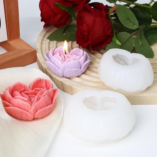 2 Pcs Rose Candle Molds, 3D Heart Rose Flower Silicone Molds, Valentine’s Day Heart Resin Casting Mold for DIY Soap Candle Wax Melt - Image 3