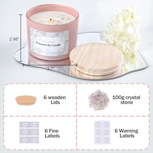REISEN 6 Pcs 12oz Assorted Pink Glass Candle Jars with Lids & Crystal Rocks - Image 3
