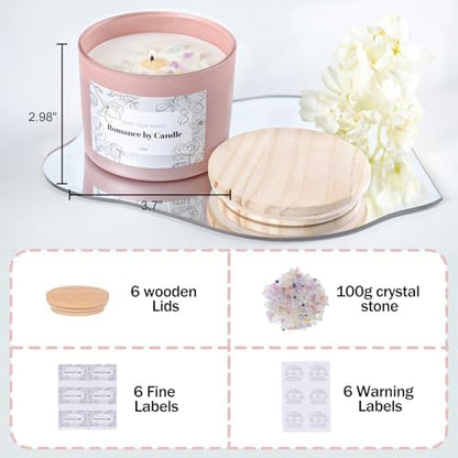REISEN 6 Pcs 12oz Assorted Pink Glass Candle Jars with Lids & Crystal Rocks - Image 3