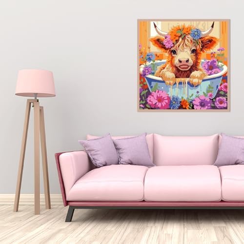 AALBLAC Cow Paint by Numbers for Adults- Highland Cow Paint by Numbers Kit for Adults Beginners,DIY Easy Acrylic Paint by Number Canvas for Home Wall Decor 16x16 inch - Image 3