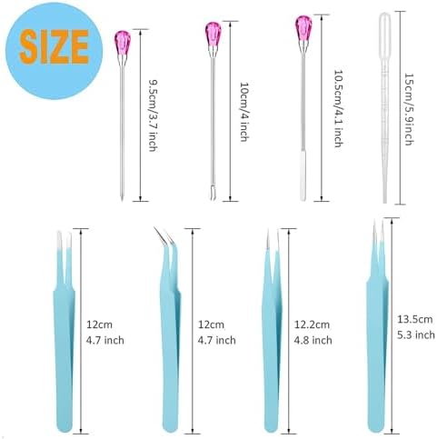 11 Pcs Silicone Resin Mold Tools Set Stirring Needle Spoon Tool Tweezers Precision Kit, Anti-Static Electronics Tweezers Set for Resin Art Crafts,Jewelry Making,DIY Epoxy Casting Molds-Rose Red & Cyan - Image 2