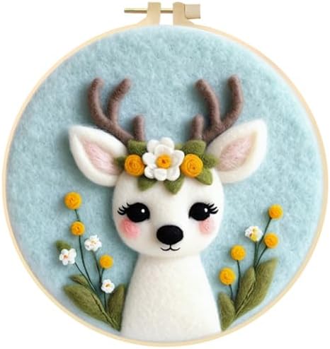 Needle Felt Starter Set, Needle Felting Kit, Felt Painting Kit for Adult Beginners Cute Animal Floral Wool Needle Felt Set with Felt Needle, Picture Frame, Foam Pad and Instructions Home Decor by Eforcase