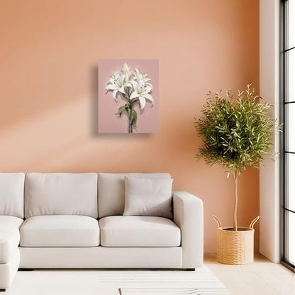 Botanical Art Paint by Numbers Kit for Adults - DIY White Lilies with Pink Backdrop Painting on Canvas 12X16IN framed, Acrylic Paint Set, Suitable for Beginners, Art for Home Decoration or Gifts - Image 4