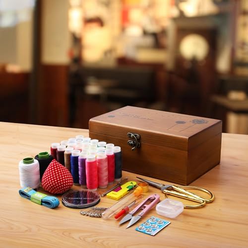 Wooden Sewing Kit for Beginners, Vintage Style, with Essential Quality Sewing Tools, Scissors, Thread, Needles, Buttons, Great for Travel and Adults - Image 2