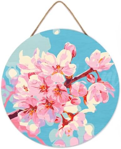 Figured'Art Paint by Numbers Kit for Adults on Wood Slice, 11.8in Diameter - Cherry Blossom - Craft Art Painting DIY Canvas - Image 2
