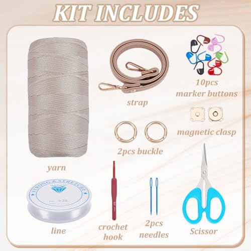 FREEBLOSS Crochet Bag Kit for Beginners Crochet Tote Bag Set Crochet Bag Starter Kit with Step-by-Step Video Tutorials, Flower Crochet Knitted Bag Adult Crafts Projects - Image 2
