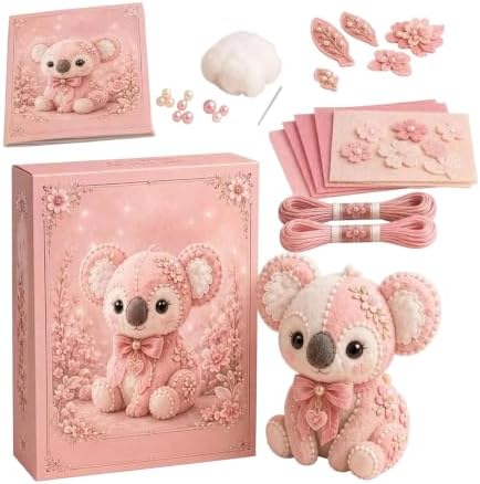 Pink Woodland Friends DIY Felt Patchwork Kit, Pastoral Wild Creatures Handicraft Activity, Manual Tailoring Bundle for Cute Ornament Shelf Décor Quilting Crafting Creative Gift Projects (Pink#D) by Unknown