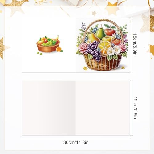 Tontut 6pcs 5D Diamond Art Painting Greeting Card kit, Fruit Blue Adult DIY with Envelope, Special Shape Diamond Design Greeting Card Creative Gift - Image 2
